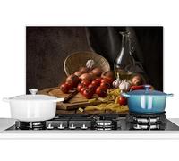 KitchenYeah© Paraschizzi Paraspruzzi per Cucina Lamiera Alluminio 60x40 cm Alzatina Top Decorazioni Cucine Tagliere - Verdura - Natura Morta - Pasta - Cipolla - Pomodoro