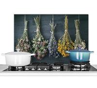 KitchenYeah© Paraschizzi Paraspruzzi per Cucina Lamiera Alluminio 70x50 cm Alzatina Top Decorazioni Cucine Fiori secchi - Bouquet - Natura Morta - Corda - Fagotto