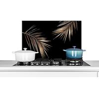 KitchenYeah© Paraschizzi Paraspruzzi per Cucina Lamiera Alluminio 70x50 cm Alzatina Top Decorazioni Cucine Foglie - Piante - Oro - Nero - Lusso