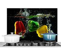 KitchenYeah© Paraschizzi Paraspruzzi per Cucina Lamiera Alluminio 80x55 cm Alzatina Top Decorazioni Cucine Pepe - Vegetale - Acqua - Nero - Rosso - Verde - Giallo
