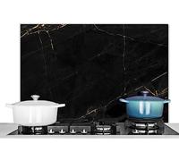 KitchenYeah© Paraschizzi Paraspruzzi per Cucina Lamiera Alluminio 80x55 cm Alzatina Top Decorazioni Cucine Marmo - Nero - Oro - Chic - Aspetto del Marmo - Design