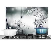 KitchenYeah© Paraschizzi Paraspruzzi per Cucina Lamiera Alluminio 90x60 cm Alzatina Top Decorazioni Cucine Fiori - Natura - Bianco e Nero - Fotografia
