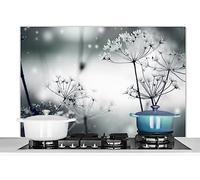 KitchenYeah© Paraschizzi Paraspruzzi per Cucina Lamiera Alluminio Alzatina | 100x65 cm - Top Decorazioni Cucine Fiori - Natura - Bianco e nero - Fotografia