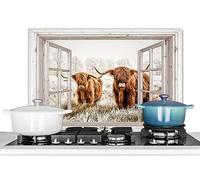 KitchenYeah© Paraschizzi Paraspruzzi per Cucina Lamiera Alluminio Alzatina | 60x40 cm - Top Decorazioni Cucine Vista trasparente - Highlander scozzese - Animali