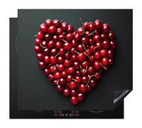KitchenYeah© Protector Vitroceramica 59x52 cm Tapa para induccion Placa Encimera Cubre de Protectora Cocina Cerezas - Corazón - Rojo - Negro - Regalo de San Valentín