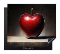 KitchenYeah© Protector Vitroceramica 60x52 cm Tapa para induccion Placa Encimera Cubre de Protectora Cocina Manzana - Corazón - Rojo - Regalo de San Valentín