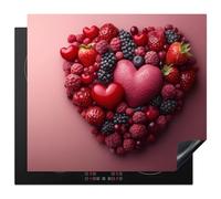 KitchenYeah© Protector Vitroceramica 60x52 cm Tapa para induccion Placa Encimera Cubre de Protectora Cocina Fruta - Corazón - Fresas - Frambuesas - Arándanos - Regalo de San Valentín