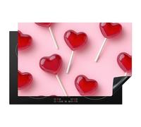 KitchenYeah© Protector Vitroceramica 80x52 cm Tapa para induccion Placa Encimera Cubre de Protectora Cocina Lollies - Corazón - Rosa - Regalo de San Valentín