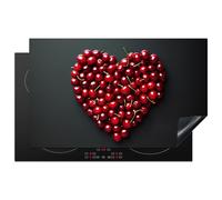 KitchenYeah© Protector Vitroceramica 83x51 cm Tapa para induccion Placa Encimera Cubre de Protectora Cocina Cerezas - Corazón - Rojo - Negro - Regalo de San Valentín