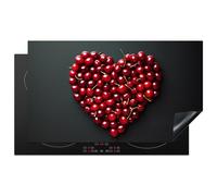 KitchenYeah© Protector Vitroceramica 90x52 cm Tapa para induccion Placa Encimera Cubre de Protectora Cocina Cerezas - Corazón - Rojo - Negro - Regalo de San Valentín