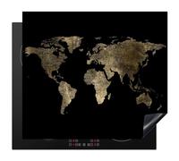 KitchenYeah© Protezione Piano Cottura Tappetino per Induzione 58x51 cm Cucina Proteggi Coprifornello Antiscivolo Mappa del mondo - Oro - Lusso - Nero