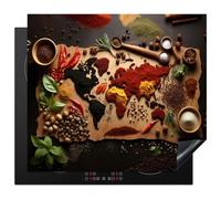 KitchenYeah© Protezione Piano Cottura Tappetino per Induzione 59x52 cm Cucina Proteggi Coprifornello Antiscivolo Mappa del mondo - Erbe - Calcestruzzo