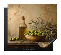 KitchenYeah© Protezione Piano Cottura Tappetino per Induzione 60x52 cm Cucina Proteggi Coprifornello Antiscivolo Olive - Natura Morta - Vintage