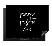 KitchenYeah© Protezione Piano Cottura Tappetino per Induzione 65x52 cm Cucina Proteggi Coprifornello Antiscivolo Citazione - Pizza pasta vino - Nero