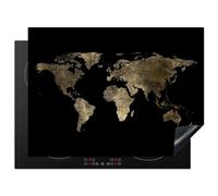 KitchenYeah© Protezione Piano Cottura Tappetino per Induzione 70x52 cm Cucina Proteggi Coprifornello Antiscivolo Mappa del mondo - Oro - Lusso - Nero