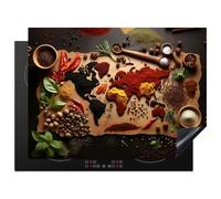 KitchenYeah© Protezione Piano Cottura Tappetino per Induzione 71x52 cm Cucina Proteggi Coprifornello Antiscivolo Mappa del mondo - Erbe - Calcestruzzo