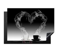 KitchenYeah© Protezione Piano Cottura Tappetino per Induzione 75x52 cm Cucina Proteggi Coprifornello Antiscivolo Caffè - Cuore - Nero - Natura morta