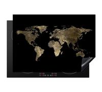 KitchenYeah© Protezione Piano Cottura Tappetino per Induzione 75x52 cm Cucina Proteggi Coprifornello Antiscivolo Mappa del mondo - Oro - Lusso - Nero