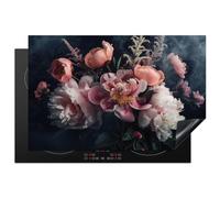 KitchenYeah© Protezione Piano Cottura Tappetino per Induzione 80x52 cm Cucina Proteggi Coprifornello Antiscivolo Rose - Fiori - Rosa - Piante - Natura morta - Natura