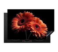 KitchenYeah© Protezione Piano Cottura Tappetino per Induzione 80x52 cm Cucina Proteggi Coprifornello Antiscivolo Fiori - Botanica - Gerbera - Arancione - Nero