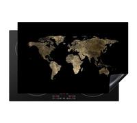 KitchenYeah© Protezione Piano Cottura Tappetino per Induzione 81x52 cm Cucina Proteggi Coprifornello Antiscivolo Mappa del mondo - Oro - Lusso - Nero