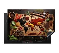 KitchenYeah© Protezione Piano Cottura Tappetino per Induzione 81x52 cm Cucina Proteggi Coprifornello Antiscivolo Mappa del mondo - Erbe - Calcestruzzo