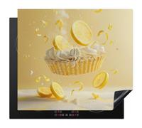 KitchenYeah© Protezione Piano Induzione 58x51 cm Cucina Copri Fornelli Proteggi di Cottura Antiscivolo Tappetino Limone - Torta - Mangiare - Giallo
