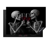 KitchenYeah© Protezione Piano Induzione 75x52 cm Cucina Copri Fornelli Proteggi di Cottura Antiscivolo Tappetino Teschi - Vino - Salute - Teschio - Nero