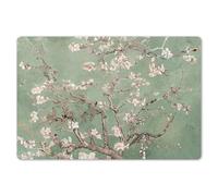 KitchenYeah© Set Tovagliette Americane Lavabili 6 Pezzi 45x30 cm Tovaglietta Plastica Rettangolare Antiscivolo per Cucina o Sala da Pranzo Mandorlo In Fiore - Verde - Arte - Van Gogh