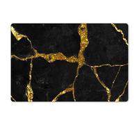 KitchenYeah© Set Tovagliette Americane Lavabili 6 Pezzi 45x30 cm Tovaglietta Plastica Rettangolare Antiscivolo per Cucina o Sala da Pranzo Marmo - Oro - Nero - Effetto Marmo - Glitter