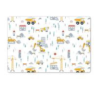 KitchenYeah© Set Tovagliette Americane Lavabili 6 Pezzi 45x30 cm Tovaglietta Plastica Rettangolare Antiscivolo per Cucina o Sala da Pranzo Bambino - Cantiere - Escavatore - Gru - Motivo