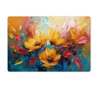 KitchenYeah© Set Tovagliette Americane Lavabili 6 Pezzi 45x30 cm Tovaglietta Plastica Rettangolare Antiscivolo per Cucina o Sala da Pranzo Fiori - Girasoli - Arte - Giallo