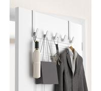 KitchLife Appendiabiti da appendere sopra la porta, bianco, 5 ganci, 1 confezione, bracci lunghi 17,8 cm, resistenti per appendere vestiti, cappelli, asciugamani