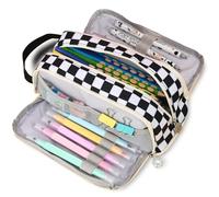 KITENROM Grande astuccio portapenne portapenne portapenne astuccio cancelleria penne grande capacità pennarello pastello penne organizzatore viaggio cosmetici stoccaggio nero bianco a quadri plaid
