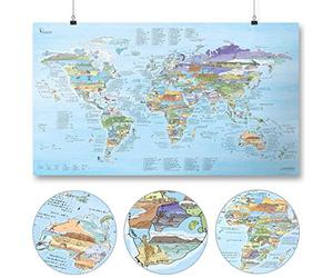 Kitesurf Map by Awesome Maps - Mappa del mondo illustrata per kitesurfisti - riscrivibile - 97,5 x 56 cm
