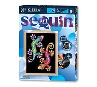 Kitfix - Sequin Art Gechi con cornice in legno - 27 x 36 cm - Sequin Art Blue Premium - quadretto di paillettes - kit artigianale per ragazzi, adulti e bambini 8+ - 1931