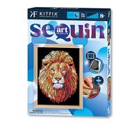 Kitfix - Sequin Art Leone con cornice in legno - 27 x 36 cm - Sequin Art Blue Premium - quadretto di paillettes - kit artigianale per ragazzi, adulti e bambini 8+ - 1207
