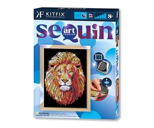 Kitfix - Sequin Art Leone con cornice in legno - 27 x 36 cm - Sequin Art Blue Premium - quadretto di paillettes - kit artigianale per ragazzi, adulti e bambini 8+ - 1207
