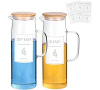 KitHero Set dispenser per detersivo per bucato con coperchi e manici in bambù, facili da versare, confezione da 2 contenitori per bucato da 1,417,5 g, per l'organizzazione e la conservazione della