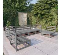 kithwjll Set di 6 mobili da giardino grigio in legno di pino massiccio per ore di relax su terrazza, balcone o veranda, set modulare con imbottiture, tavolo, sgabello e divano angolare per giardino e