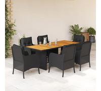 kithwjll Set di 7 mobili da giardino con cuscini, in polyrattan, colore nero, per balcone, terrazza e terrazza, con tavolo, sedie e comode imbottiture, per giardino, terrazza e balcone