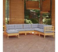 kithwjll Set di mobili da giardino 7 pezzi con cuscini grigi, gruppo lounge modulare in legno di pino massello, ideale per terrazza, balcone e giardino, per rilassarsi, festeggiare e stare all'aperto