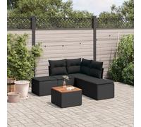 kithwjll Set di mobili da giardino composto da 6 pezzi, set di mobili da giardino, set modulare in rattan con tavolo, poltrona, sgabello, imbottitura, resistente alle intemperie, nero