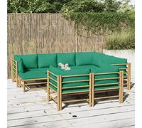 kithwjll Set di mobili da giardino da 10 pezzi, con struttura in bambù e cuscini verdi, gruppo lounge per terrazza, balcone, veranda, seduta modulare per rilassarsi, mangiare e feste all'aperto