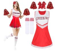 Kitimi Costume da Cheerleader per Donne Adulte, Vestito da Cheerleader uniforme con Pompon Capelli e Calzini Costume da Cheerleader delle Travestimenti di Carnevale Festa Cosplay Martedì Grasso