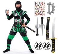 Kitimi Costume da Ninja,Ninja Halloween Costume con accessori, Halloween da Ninja per Bambini Feste a Tema Cosplay Natale Carnevale Festa Regalo di Compleanno Verde D'oro