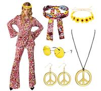 Kitimi - Costume Hippie per le donne interessate alla cultura hippie - Giallo e Marrone - Taglia L - Occasione Feste a Tema