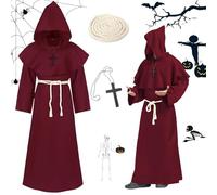 Kitimi Costume Monaco,Costume Frate Uomo,Costume da Monaco,Costume da Prete per Adulto,Monaco Costume Sacerdote,Mantello Medievale Uomo con Cappuccio,Frate Medieval Rinascimentale Mantello