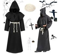 Kitimi Costume Monaco,Costume Frate Uomo,Costume da Monaco,Costume da Prete per Adulto,Monaco Costume Sacerdote,Mantello Medievale Uomo con Cappuccio,Frate Medieval Rinascimentale Mantello