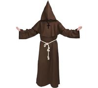 Kitimi Costume Monaco Marrone da Prete per Adulto, Sacerdote, Mantello Medievale con Cappuccio, Carnevale Uomo per Halloween